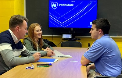 Undergrad student Kevin Appleby with recruiters from Sinclair Broadcasting