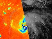Microwave brightness temperature on top of visible reflectance for Hurricane Harvey before its landfall in Texas.